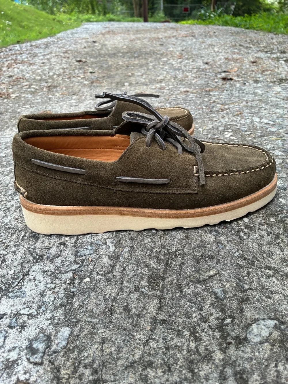 Sperry Men's Olive Suede Boat Shoes - Classic Moc Toe 8